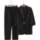 thumbnail image 1 of Puntoco 2 piezas moda mujer cuello vuelto botón sólido manga larga blusa + pantalones sueltos conjuntos liquidación Puntoco Puntoco-1919, 1 of 7