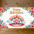 thumbnail image 6 of Pink Theme Happy Birthday Banner Princess Castle Flower Backdrop for Kids Party Celebration Decoration, 6 of 7