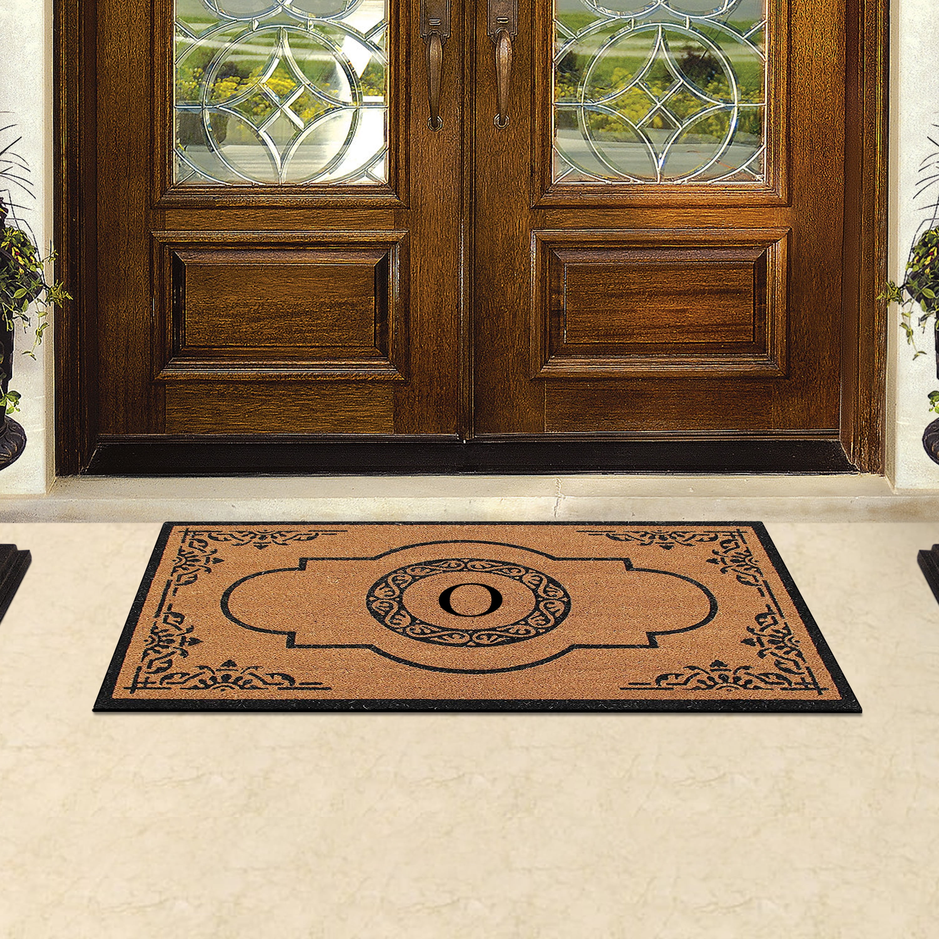 A1HC Abrilina Natural Coir Monogrammed Door Mat, PVC Backing, Durable Anti-Shed Heavy Duty Doormat for Outdoor Front Porch Entrymat - 30"x48"