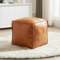 SCUQI Unstuffed Faux Leather SCUQI Pouf Ottoman Cover Handmade Footstool Storage Cube Poof Pouffe Accent Chair Seat Footrest for Living Room Bedroom Patio Gym (18"X18"X18", Brown)