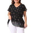 thumbnail image 2 of DARING DIVA Women's Plus V Neck Short Sleeve Casual Floral Blouse 2X Dark Black, 2 of 6