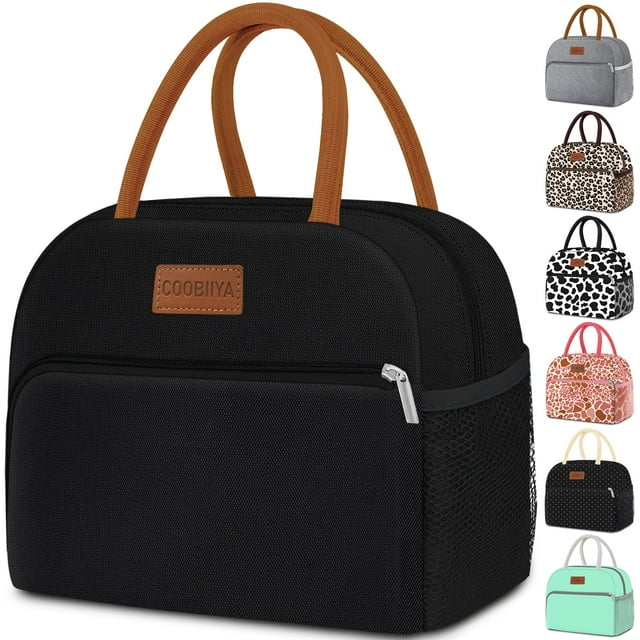 Bolsa de almuerzo Coobiiya para mujer y hombre, aislante, reutilizable, negra