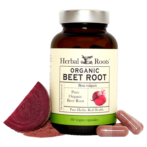 Herbal Roots Organic Beet Root Powder Capsules, Certified USDA Organic , Non-GMO, 60 Vegan Capsules