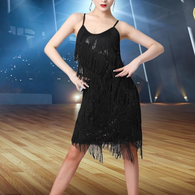 Vestido con Borlas de Lentejuelas Yinane Negro M para Mujer