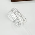 thumbnail image 5 of Sparkly 6 Rows Cross Rhinestone Crystal Multi-layer Cuff Bangle Bracelet for Women Costume Jewelry Formal Wedding Party, 5 of 7