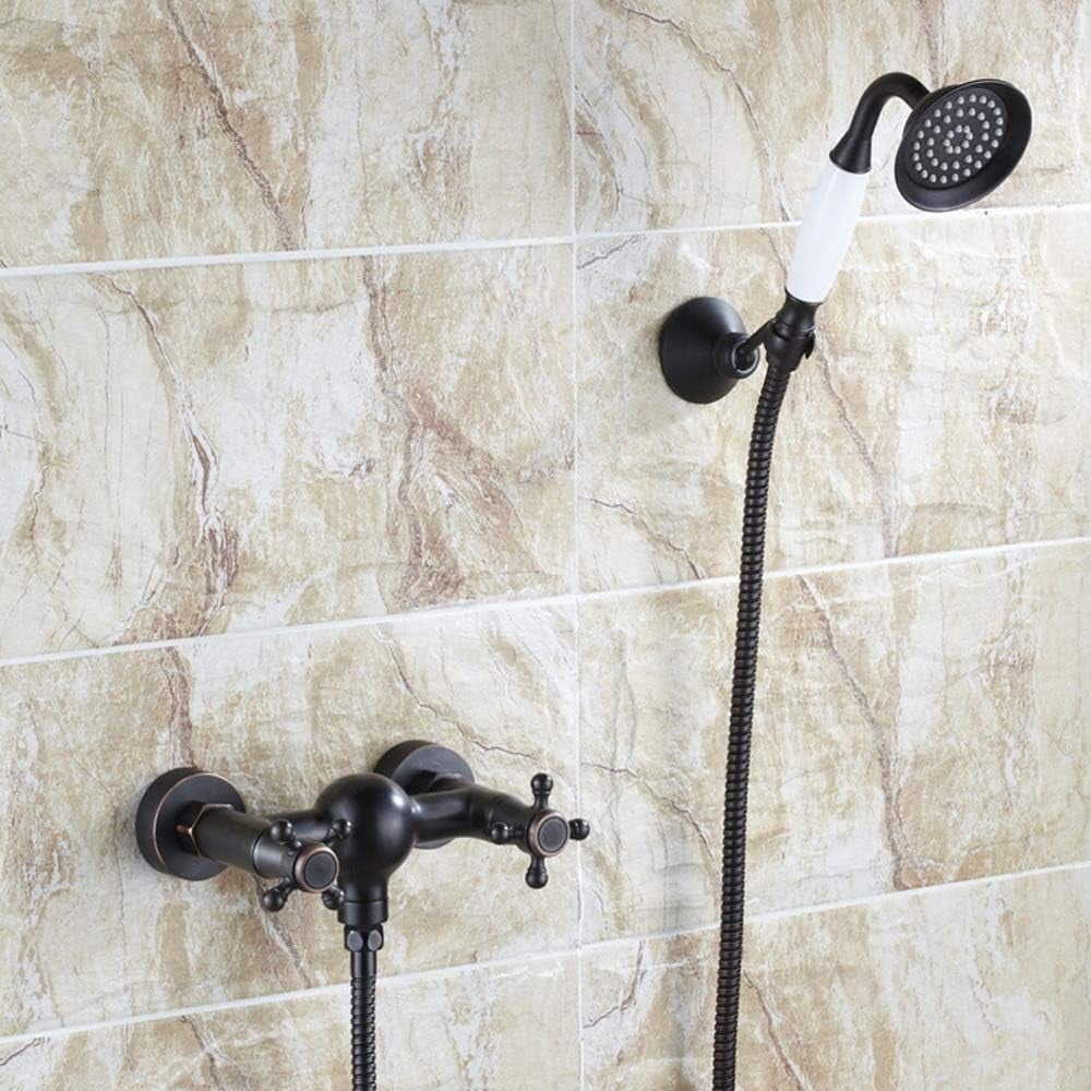 Matte Black Bath Tub Faucet Brass Bathtub Faucets with Hand Shower Double Handle Mixer Taps Wall Mounted for Bathroom,A