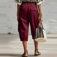 thumbnail image 4 of Womens Capris with Pockets Loose Fit Casual Capri Pants Dressy Lightweight Ladies Baggy Cargo Pants for Hiking Wine M, 4 of 4
