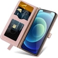 thumbnail image 4 of Compatible with iPhone 12 Pro Max Wallet Case Women Leather Flip with Wrist Strap Kickstand Magnetic Shockproof with Card Holder Protective Case for iPhone 12 Pro Max Life Tree Rose Gold, 4 of 7