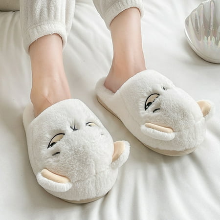 

Uorcsa Womens Slippers Cotton Slippers Winter Warm Padded Outer Wear Thick Bottom Baotou Plush Cute Warm Shoes Winter Indoor Home Use Fashion Outer Wear House White Size 38-39