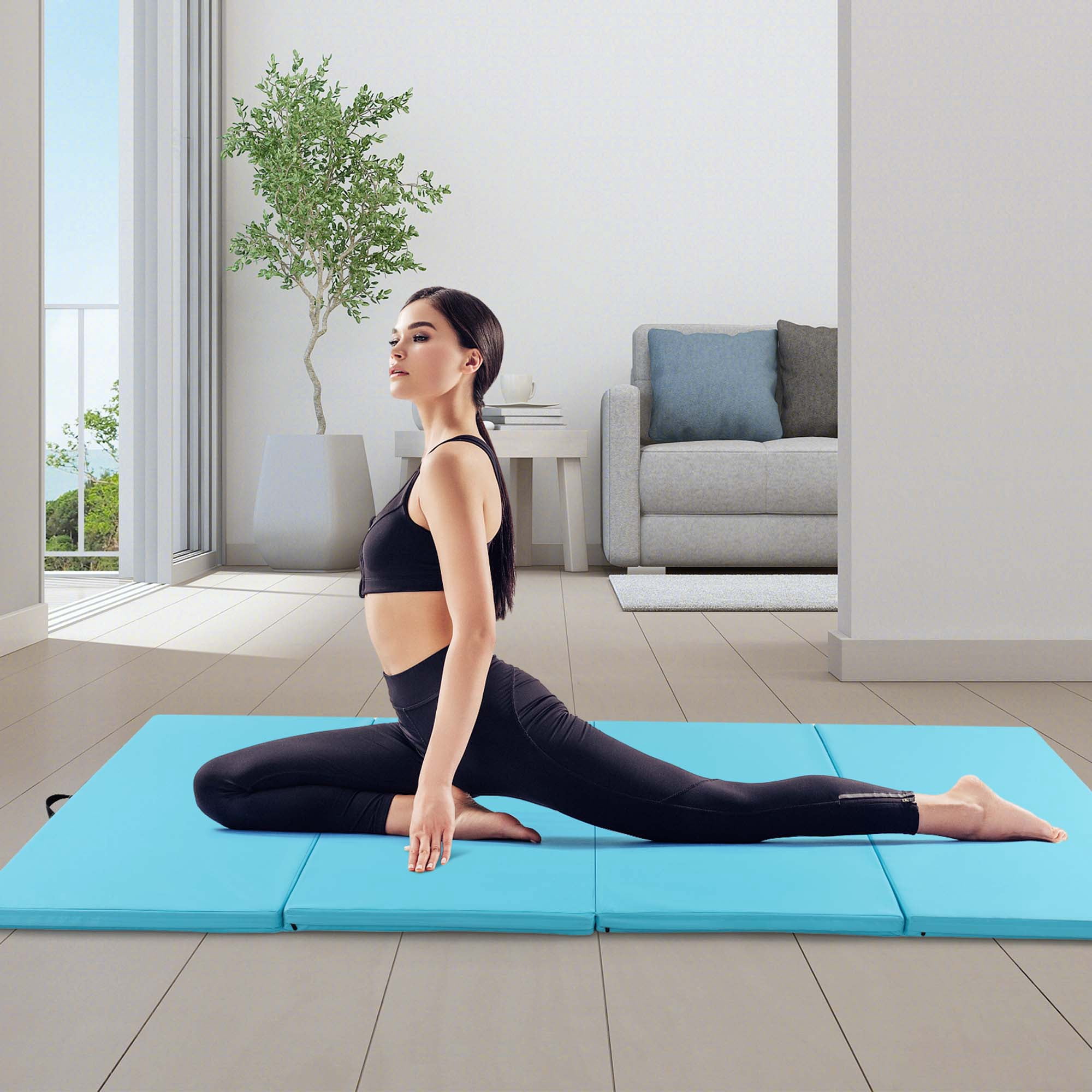 Costway 10' x 4' x 2" 4-Panel Folding Exercise Mat with Carrying Handles for Gym Yoga Blue