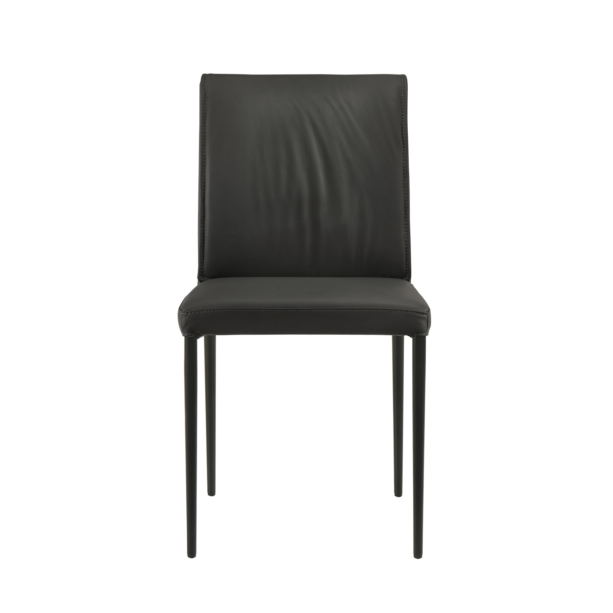 Meriam Full Back Top Grain Leather Upholstered Metal Dining Chairs in Black - Set of 2