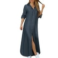 thumbnail image 4 of IDALL Maxi Dresses,Denim Dress Women Casual Solid Denim Dress V Neck Long Sleeve Button Pocket Loose Long Dress Casual Dresses,Long Sleeve Dress,Long Dresses Dark Blue Dress 2XL, 4 of 9
