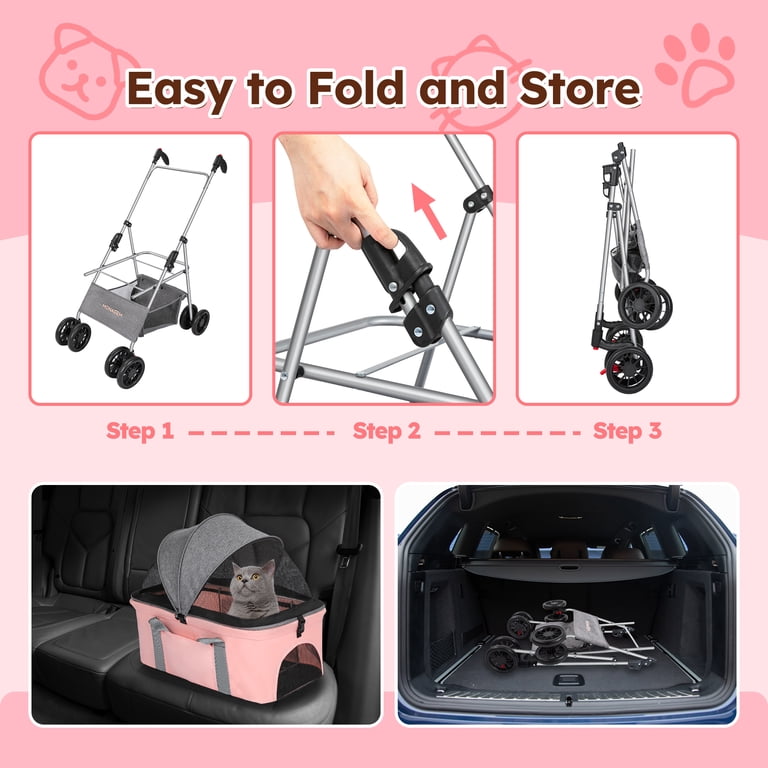 Monasem 3-in-1 Pet Stroller, Pink, Up to 60 lbs photo 5