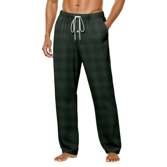 Pajama Pants Men Soft Casual Lounge Pajama Bottoms Comfy Stretch Sleep Pants Wide Leg Pj Bottoms with Pockets and Button Fly (23-Dark Green, XL)