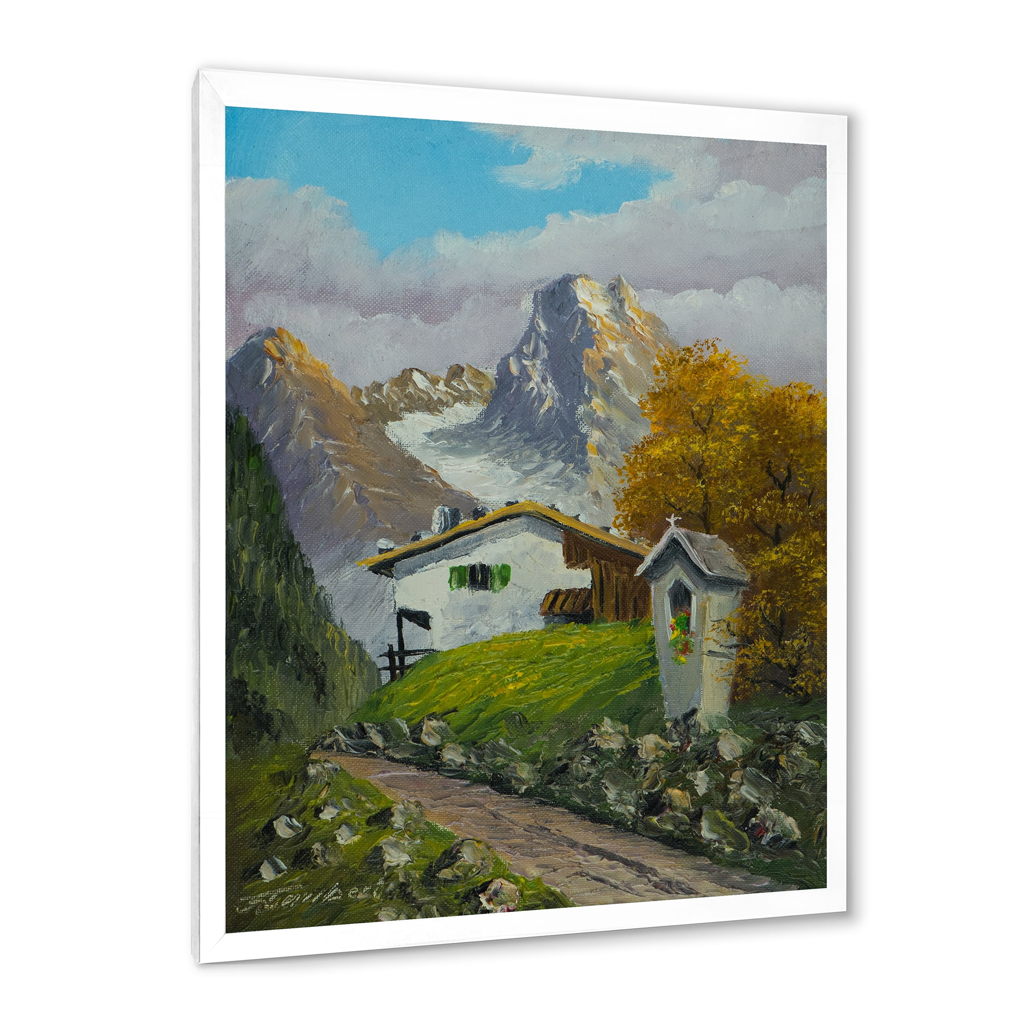 Designart 'The Path Leading To A House Along Wayside Shrine' Farmhouse Framed Art Print