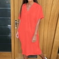 thumbnail image 1 of Ovzne Robes pour Femmes Robe d'Été Robe Décontractée pour Femmes Couleur Unie Col en V à Manches Courtes Robe Décontractée Robe de Printemps à Manches Courtes Liquidation, 1 of 7