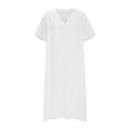 thumbnail image 5 of Dgankt Summer Dresses for Women 2025 Women's Loose Fit V Neck Short Sleeve Tunic Solid Color Shift Dress on Clearance, 5 of 7