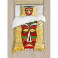thumbnail image 3 of Tiki Bar Duvet Cover Set King Size, Colorful Vivid Ethnic Mask on Vintage Style Backdrop Geometric Tribal Primitive, Decorative 3 Piece Bedding Set with 2 Pillow Shams, Multicolor, by Ambesonne, 3 of 3