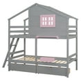 thumbnail image 5 of Euroco Wood Twin over Twin Bunk Bed, House Bed with Roof and Window, 2 Drawers and Cabinets for Kids Teens Bedroom, Gray, 5 of 13