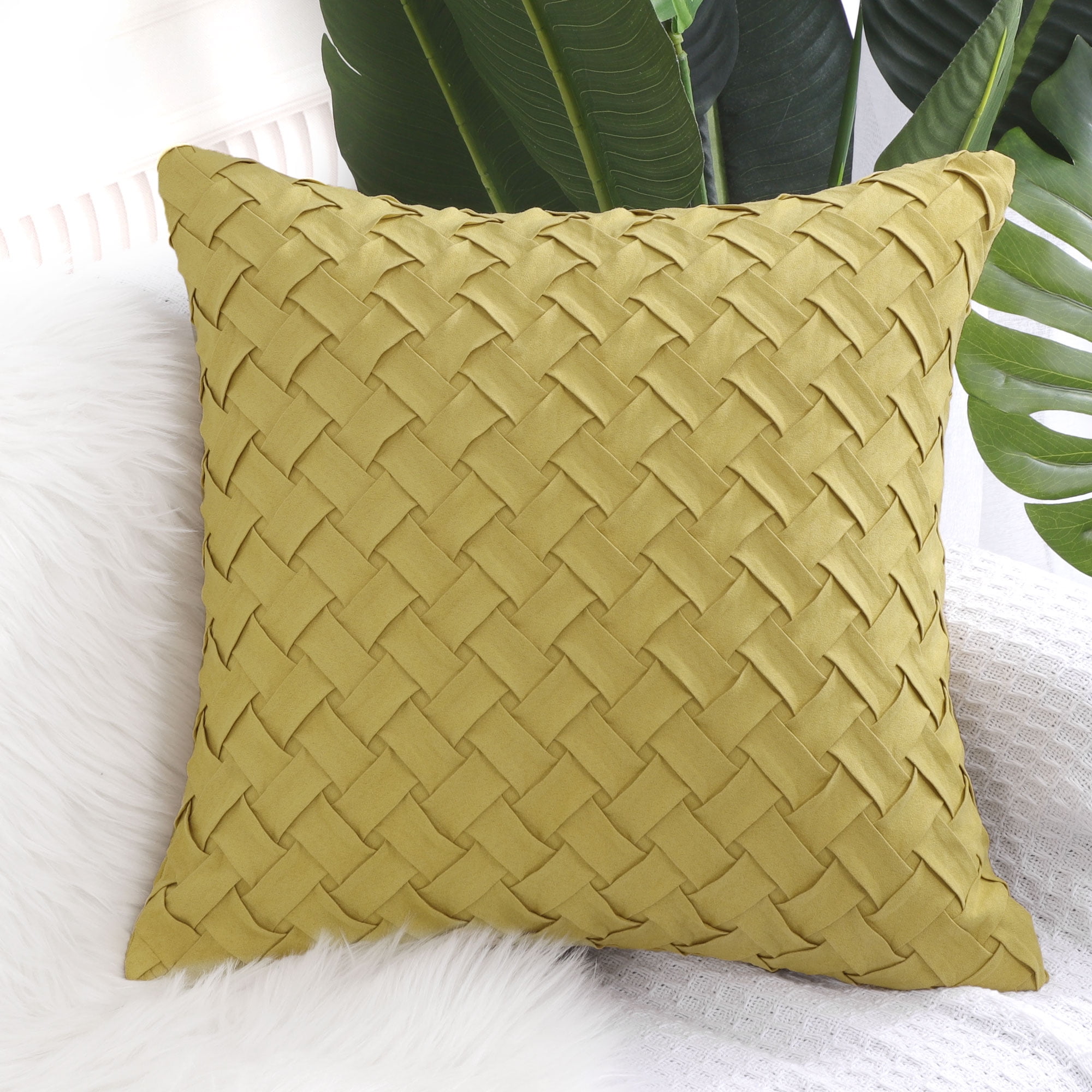 PiccoCasa Stylish Basket Weave Pattern, Soft Solid Cushion Cover for