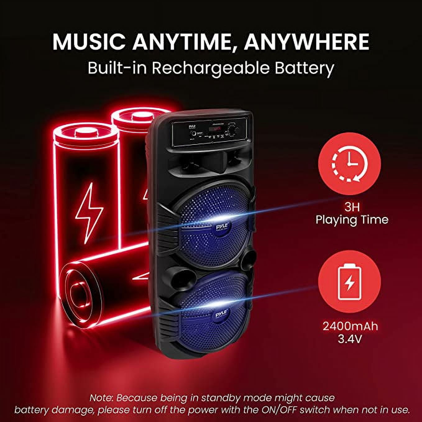 Pyle PA System Flashing LED Lighting Outdoor Wireless Bluetooth Portable Speaker with Remote & USB, Black, PPHP2835B