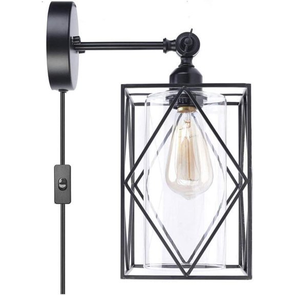 Industrial Vintage Wall Sconce, Black Metal Cage Wall Lamp with Clear Glass Shade, 1 Light, Retro Farmhouse Wall Light Fixtures for Loft Bathroom Bedroom Hallway,A