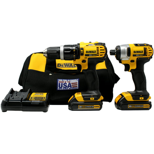 DeWALT 20V Max Compact Hammer Drill & Impact Driver Cordless Combo Kit with  (2) 20 Volt 1.5 Ah Lithium-Ion Batteries, Charger & Contractor Bag