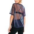 thumbnail image 2 of HLSOHJP Women's Sexy Holographic See Through Mesh Tops Short Sleeve Transparent Sheer Metallic Shiny Tees Tunic Tshirts, 2 of 3