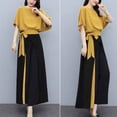 thumbnail image 6 of Favoffer Women's Color Block 2-Piece Casual Outfit Short Sleeve Tie-Waist Top and Wide Leg Pants Set, 6 of 8