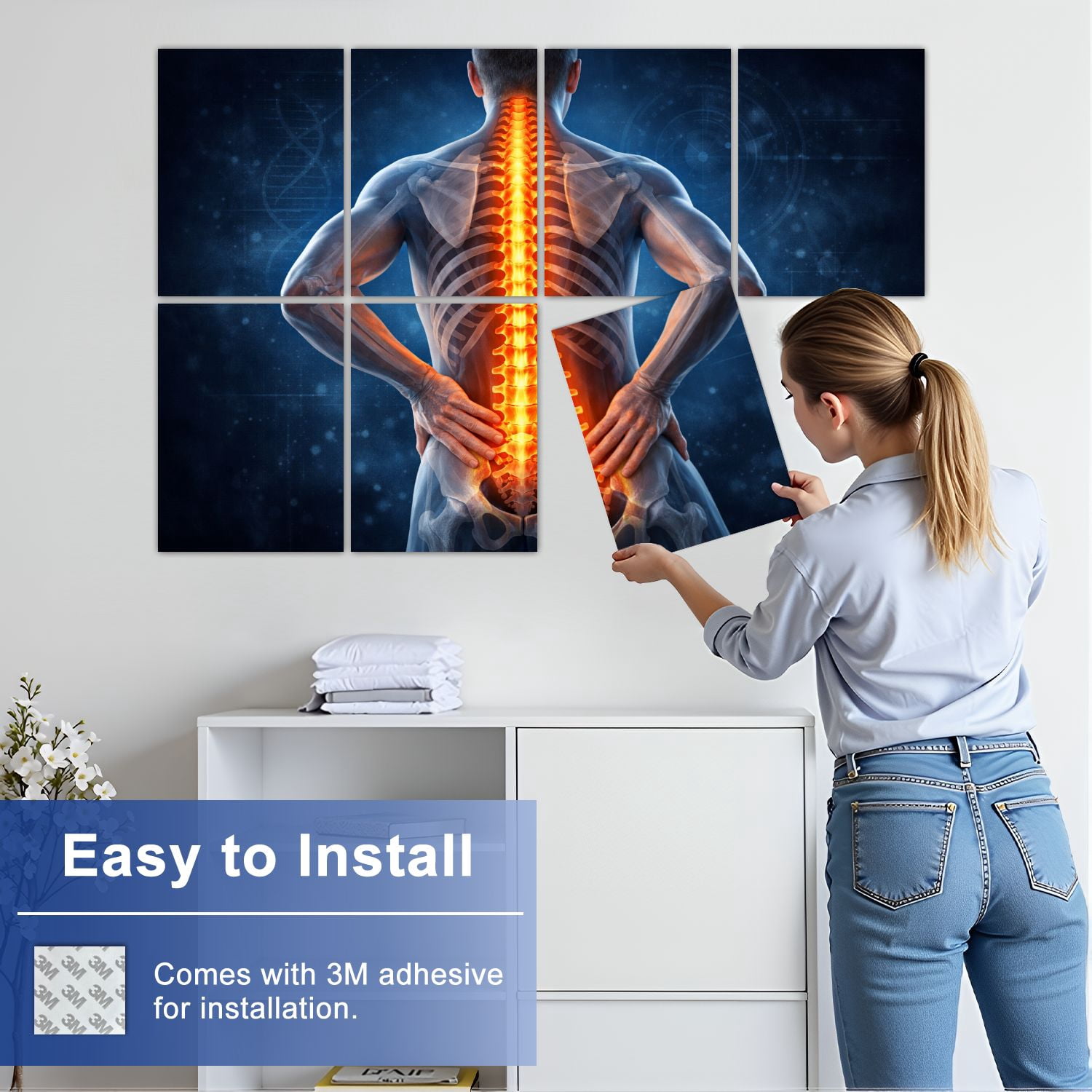 Medical 8 Pack Art Acoustic Panels Sound Absorbing Human Spine Anatomy Glowing Vertebrae Medical Decorative Soundproof Wall Panels Self Adhesive for Classroom Hospital 48"x32"