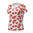 thumbnail image 2 of Goofa Hand Drawn Watermelon Pattern Womens Deep V Neck Low Cut Tops Casual Summer Short Sleeve Ribbed Knit T-Shirts-XX-Large, 2 of 5
