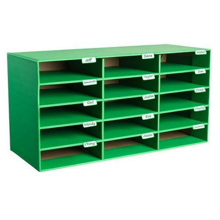 AdirOffice 15-Slot Paper Storage Organizer Cardboard Bookshelf, Green