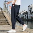 thumbnail image 4 of Handshe Men's Casual Pants with Drawstring Pockets & Elastic Waistband, Comfort-Fit Relaxed Outdoor Trousers, 4 of 8