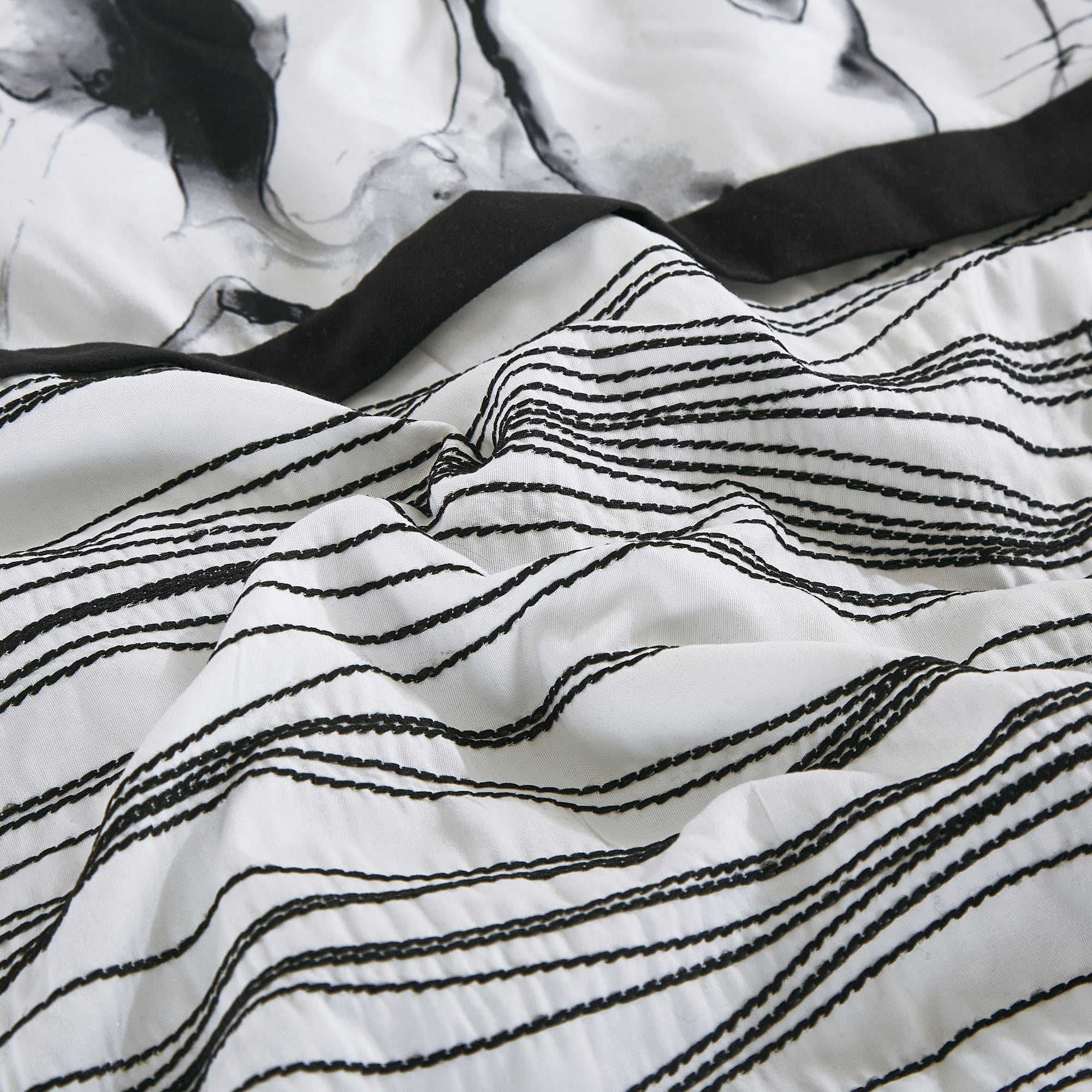 LUXURY 7 Pieces Comforter Set Queen Size, Modern Black White Marble Ink Art Printed Bedding Set