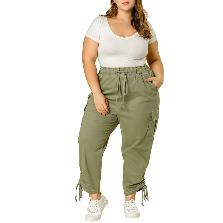Unique Bargains Juniors' Plus Size Drawstring Elastic Waist Cargo Pants  with Pockets 