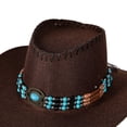 thumbnail image 3 of Fewfanhot Men & Women's Black Straw Cowboy Hat with Turquoise Beaded Band, Adjustable Chin Strap, Wide Brim Western Hat for Festival, Boho Style, Outdoor Adventures, 3 of 8
