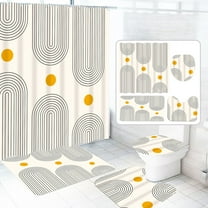 Dznils Boho Fabric Shower Curtains and Bath Rug Set, Modern Bathroom Curtain Sets, Beige, 72" x 72"