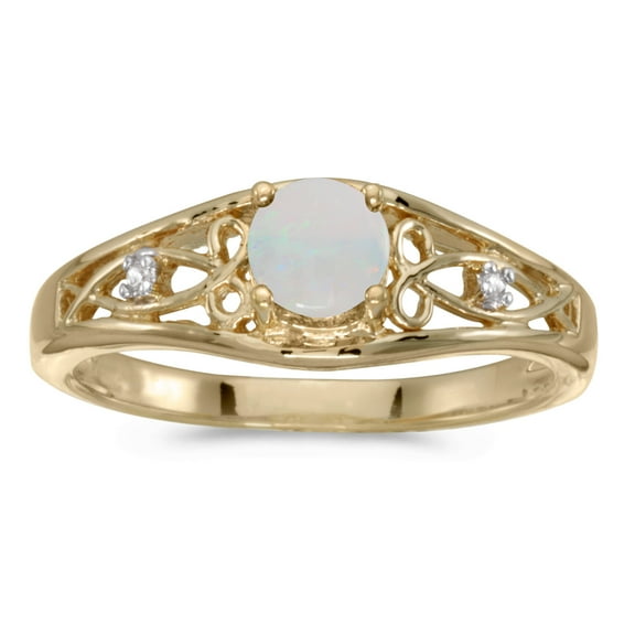 10k Yellow Gold Round Opal And Diamond Ring