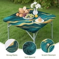 thumbnail image 4 of Teal and Gold Marble Wavy Veins Pattern Square Fitted Tablecloth with Elastic Edge,Square Table Cover,Washable Elastic Table Cover for Home Kitchen Party Decor 34"x34", 4 of 6
