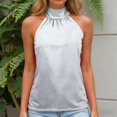 thumbnail image 4 of felwors Summer Sleeveless Neck Halter Tank Tops Back Pleated Casual Keyhole Cami Blouse Light Gray for Size M, 4 of 7