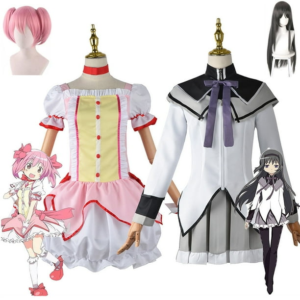 Anime Magical Girl Puella Magi Madoka Magica Akemi Homura Kaname Madoka Cosplay Costume Mahou Shoujo Wig Battle Suit Dress Skirt heqiyong LED