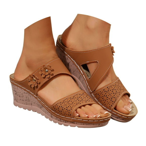 IUJSOY Women's Wedge Sandals High Increased Flower Platform Sandals Comfort Summer Dressy Shoes