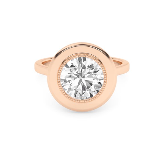 AFFY IGI Certified Bezel Miligrain Set Solitaire Style, 2.00 Carat (ctw) Lab Grown Diamond Engagement Promoise Ring In 14k Solid Rose Gold F-G, VS-SI Quality Ring Size-10