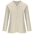 thumbnail image 4 of Giftesty Womens Plus Size Women's V-Neck Long Sleeve Loose Button Cotton and Linen Tunic Shirts Summer Shirt Blouses, 4 of 6