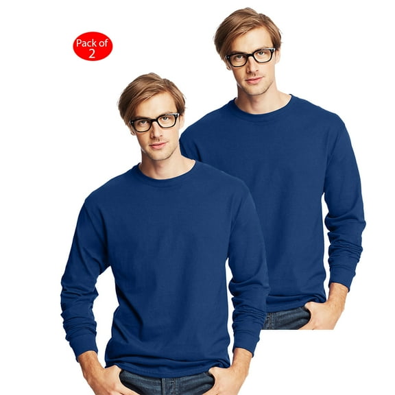 Hanes Men's TAGLESS; Comfort Soft; Long-Sleeve T-Shirt, Color: Deep Royal, Size: L --- PACK OF 2 (Men's Athleticwear - Original Company Packing)