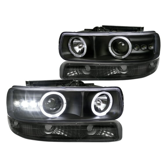 Spec-D Tuning LED Halo Projector Headlights   Bumper Lights Lamps Black Compatible with 1999-2002 Chevy Silverado 2000-2006 Tahoe Suburban Left   Right Pair Headlamps Assembly