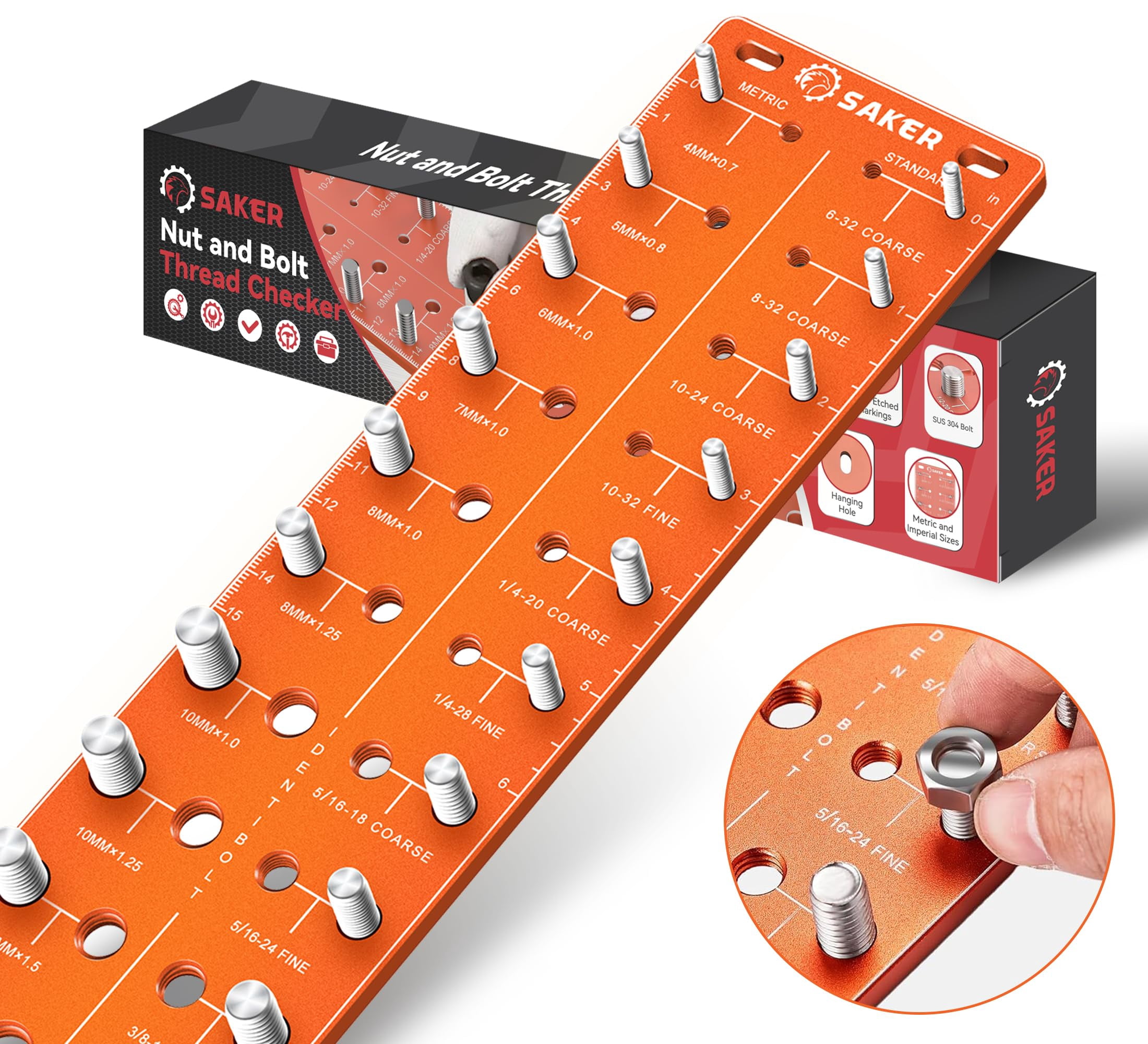 Saker Nut and Bolt Thread Checker, Bolt Size and Thread Gauge, 14 ...