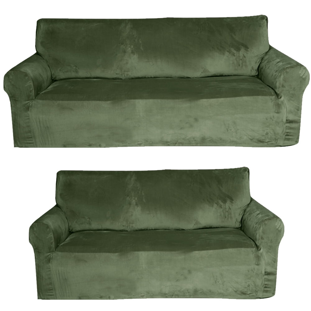 Golden Linens 2 pcs suede Velvet Fabric SlipCover Set for Sofa & Loveseat Stretch ((4 Way)) to