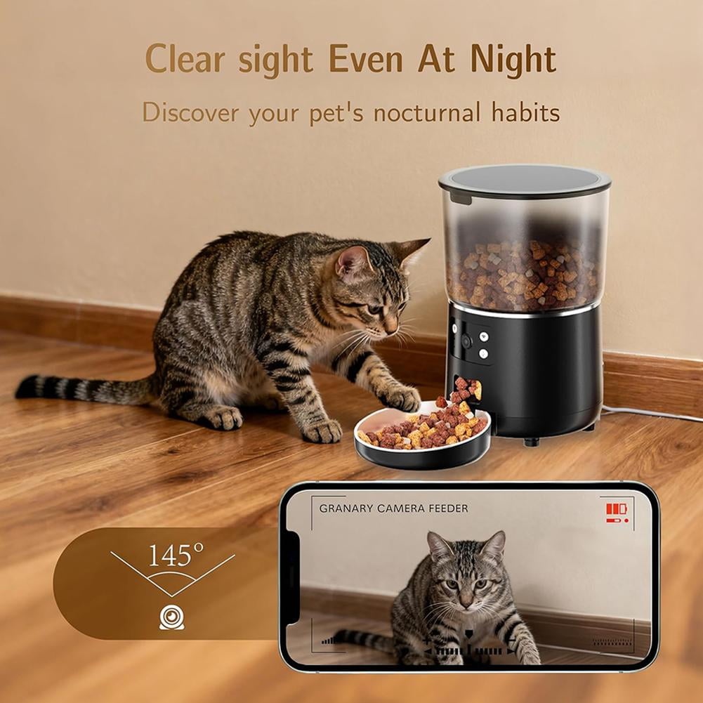 SUKVPSI Smart Automatic Pet Feeder with Camera, 4L Large Capacity Dog and Cat Food Dispenser for Kibble Size 3-8mm