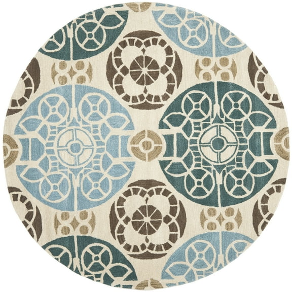 SAFAVIEH Wyndham Louise Medallion Wool Area Rug, Beige/Blue, 7' x 7' Round
